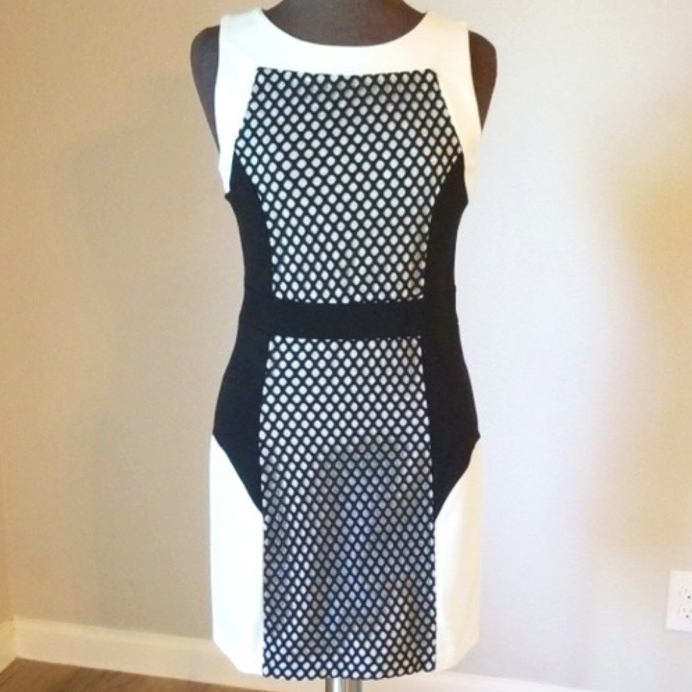 KENSIE Mesh Colorblock Ponte Sheath Dress